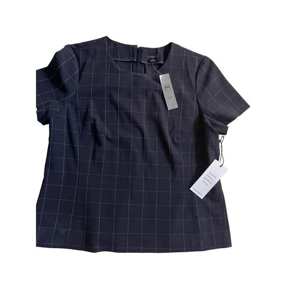 Ann Taylor Blouse Plaid Navy & White size 14P - Picture 4 of 8